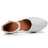 Femmes moderne talon haut argent Social salle de bal chaussures de danse bout fermé confortable peau de vache en cuir souple paillettes à la mode