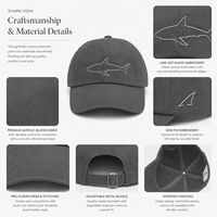 Gorra deportiva de marca privada, estilo 'Dad Cap', de 6 paneles, ajustable, unisex, de mezcla acrílica, con diseño artístico de tiburón común, corona suave y bordado personalizado.