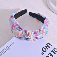 Ikat Kepala Rajut Motif Lukisan Minyak Abstrak Warna-warni, Ikat Rambut Lebar Bahan Kain, Bando Wanita