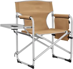 便携式轻质铝折叠野营导演椅，带边桌日光浴躺椅，适合户外海滩