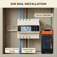 Protecteur de tension triphasé 4P LCD fiable TuyaAPP 63A réglable sur rail DIN avec protection contre les fuites et les surcharges WiFi pour boîtiers de distribution