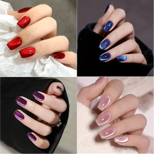 24 faux ongles courts brillants rose nude œil de chat français, exquis et simples, à presser, couvrance totale, amovibles - Product Image 4