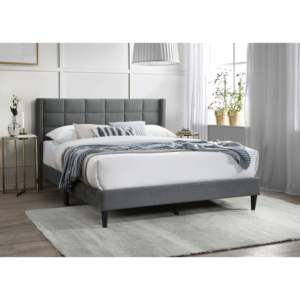 DB Elegant 1PC Queen Size Bedframe con diseño de caja tapizada Cabecero Modern Grey Brushed Linen Bed - Product Image 1