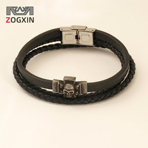 Zogxin Stainless Steel Skull Bracelet <b>For</b> <b>Men</b> Multi Layer Leather <b>Bangle</b> Gift Jewelry - Product Image 1