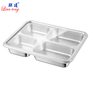 Liantong Factory supply stainless steel 4 compartment tray with plastic cover leakproof bento box