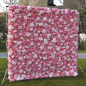 EG-VB017 personalizado decoração de casamento, rolo de fundo 5d parede de flores de tecido flor de seda artificial vermelho rosa parede