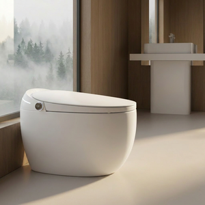 WC intelligent à poser au sol, design coloré, chasse automatique, chasse par siphon à jet, en céramique, forme œuf, siphon en P/S inclus - Product Image 1