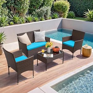 Durable 4PCS All-Weather Patio <b>Rattan</b> <b>Sofa</b> Set Eco-Friendly Wicker Furniture with Removable Covers for Outdoor Living Space - Product Image 5