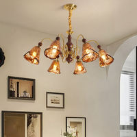 Lustre en bois vintage nordique français, décoration intérieure, lampe suspendue en verre ambré, cadre en laiton pour chambre à coucher, salle à manger