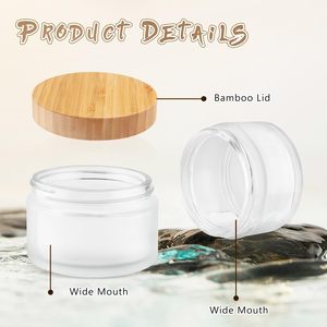 Eco Friendly Empty 50g Frosted Face Moisturizer Cream <b>Container</b> Bamboo Facial Scrub Jar Glass Skin Care Cosmetic <b>Container</b> - Product Image 3