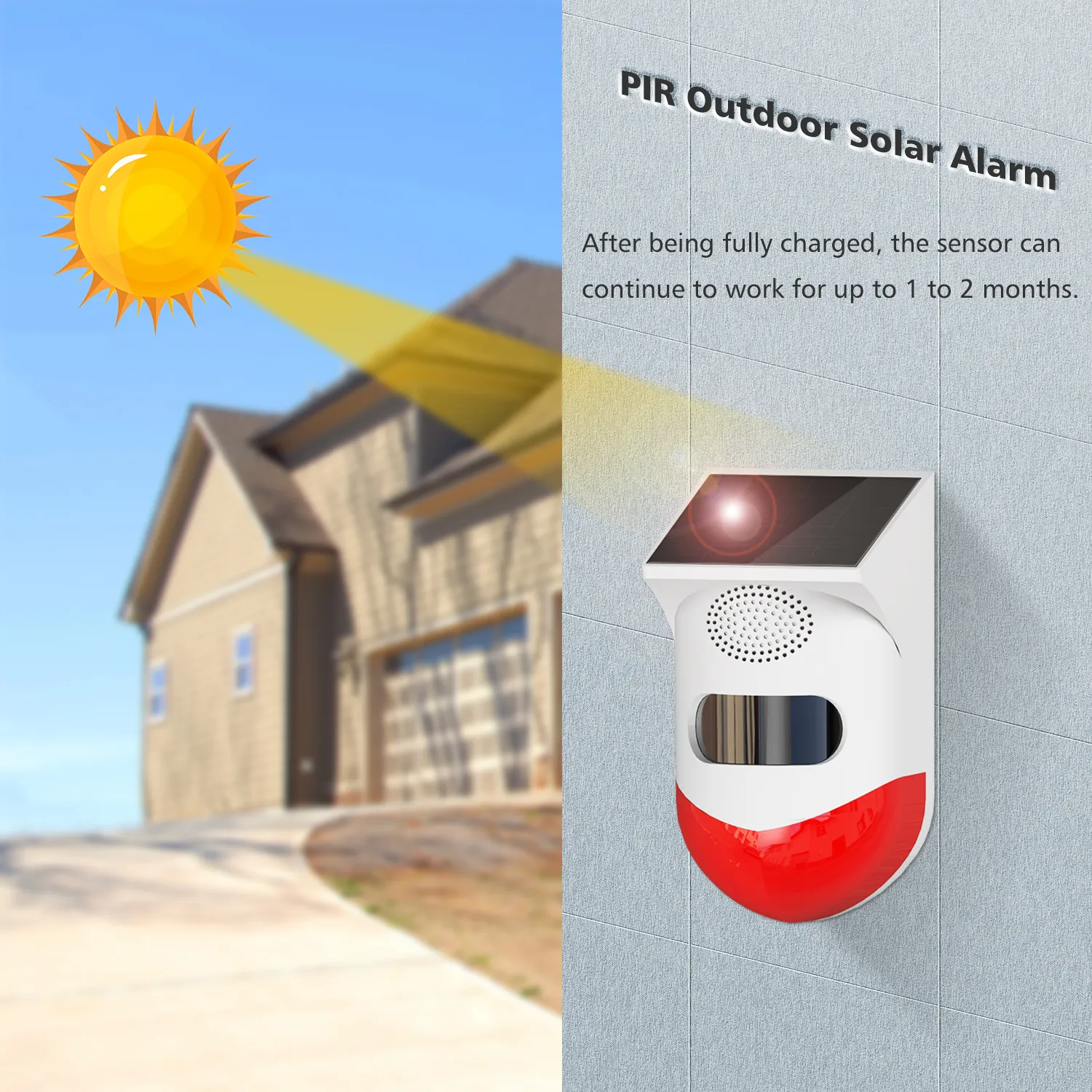 Alarme de segurança residencial, sirene com sensor de movimento infravermelho alimentado por luz solar alarme de sensor de movimento pir ao ar livre com som e luz