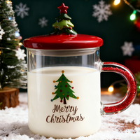 Mug en verre classique de 400 ml avec motif de Noël, pour thé, café, jus, verre à boire avec décalcomanie de Noël, mug en verre transparent
