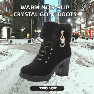 Botines de tacón alto de lujo para mujer, botas elegantes con Cuello de piel de felpa y detalles de cristal con cremallera lateral de invierno para mujer - Product Image 2