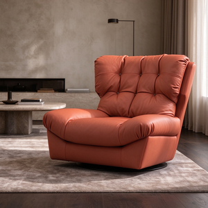 Sillón Giratorio con Botones, Respaldo Extra Grande Acolchado, Sillón Tapizado, Sofá Individual para Sala de Estar, Villa, Hotel, Esquina - Product Image 2