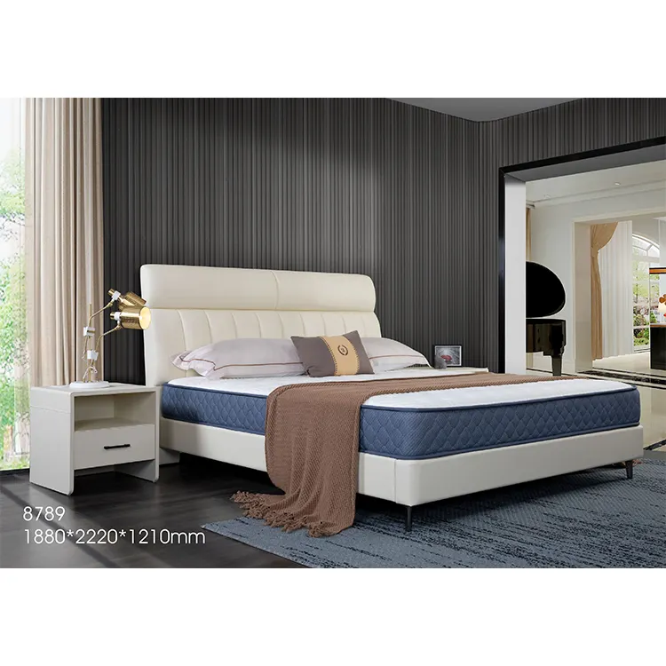 Cama de lujo habitación muebles de cuero moderno cama doble de 1,8 m rey tamaño casa tapizado de la cama
