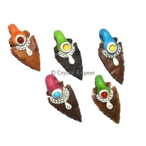 Pendentifs tibétains en agate mélangée - Product Image 1