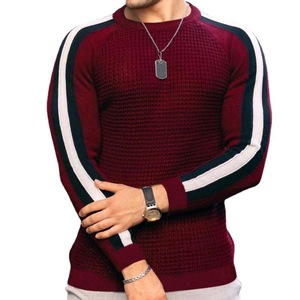 T-shirt à manches longues en tissu gaufré pour homme, col rond, couleur contrastée, coupe ajustée, style sport décontracté, pour l'automne et l'hiver - Product Image 2