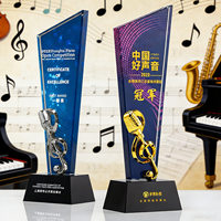 Nouveau Trophée en Cristal en forme de Microphone Musical Personnalisé pour Chorale, Compétition de Voix, Top Dix des Chanteurs du Campus, Champion de la Compétition de Discours
