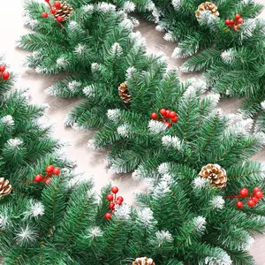 Wholesale 270cm Pointed PVC Artificial Christmas Garland With Pine-cones And Berries