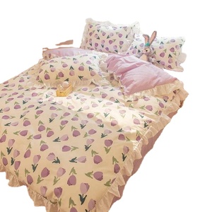 Conjunto de Roupa de Cama Kawaii Arco-Íris em Algodão Tamanho Twin Full <span class=keywords><strong>Queen</strong></span> com Estampa de Morango, Flores e Corações, Lençol Ajustado, Fronhas e Capa de Edredom - Product Image 3