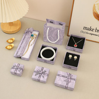 Boîte à bijoux écologique avec couvercle supérieur et inférieur, fermeture magnétique, motif nœud violet, boîte en papier pour emballage de collier, bracelet, boucles d'oreilles