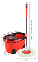 Keranjang Pengering Stainless Steel Merah dengan Gagang Teleskopik, Mop Putar 360 Derajat untuk Pembersihan Lantai Rumah Tangga dan Set Ember