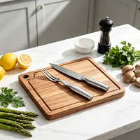 Ensemble de couteaux de cuisine d'assurance qualité d'usine Chef BBQ couteau à trancher va au lave-vaisselle avec fourchette à viande avec planche à découper en bois d'acacia