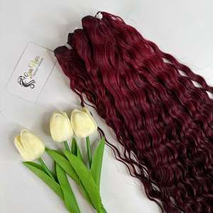 Extensiones de Cabello Remy Vietnamita Virgen 100% de Primera Calidad al por Mayor, Trama Doble a Máquina, Ondulado Profundo Suelto, Color Vino, SDD Bueno - Product Image 1