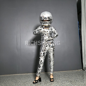 Richshining Unisexe Argent Miroir Réfléchissant Costume avec Miroir Circulaire Casque <span class=keywords><strong>Disco</strong></span> Paillettes Costumes de Scène pour Bar Party Show - Product Image 3