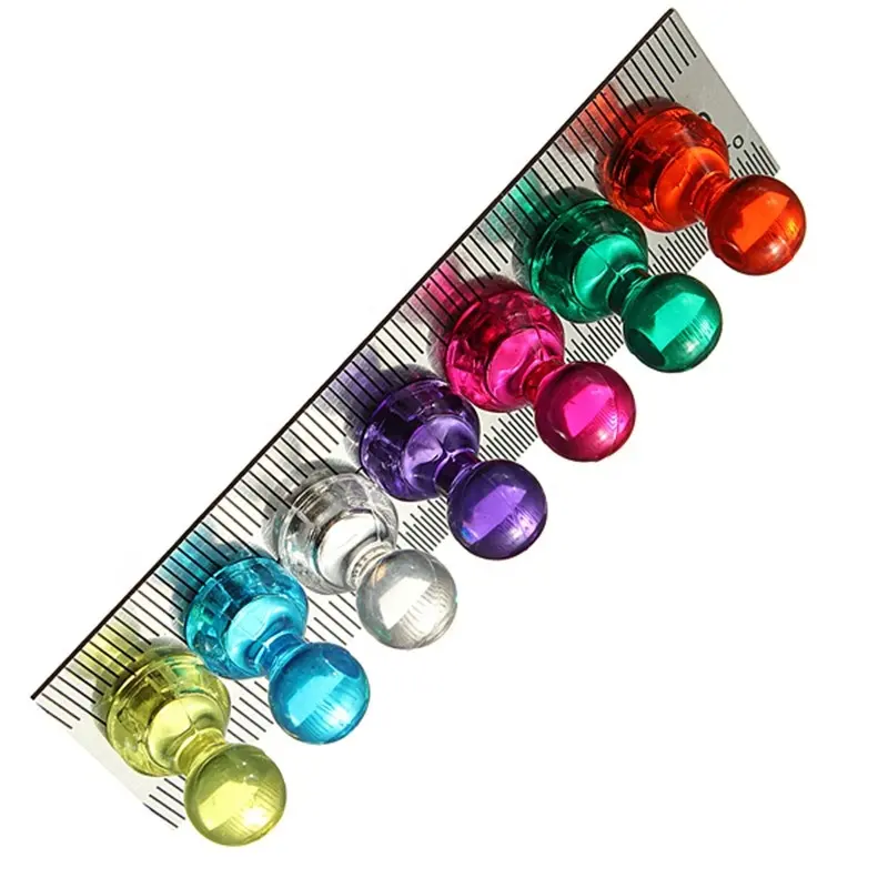 कार्यालय के लिए विभिन्न आकार के रंगीन नियोडिमियम इंद्रधनुष चुंबक ऐक्रेलिक प्लास्टिक केस पुश पिन