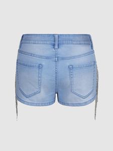 Shorts décontractés haut de gamme pour femmes, nouveaux jeans déchirés avec boutons et rivets, en denim de coton imprimé personnalisé, respirants et élégants - Product Image 2