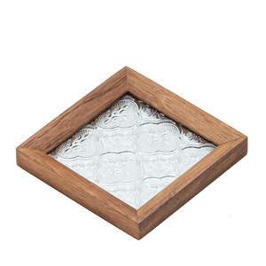 Plato de Madera de Nogal para Té y Repostería, Hexagonal, Cuadrado, con Diseño Floral, Posavasos para Té Kung Fu - Product Image 4