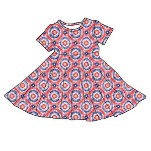 Abito Estivo Personalizzato per Bambine con Patchwork per il 4 Luglio, Vestito Stampato alla Moda per Bambini, Abiti in Tulle Rosso - Product Image 4