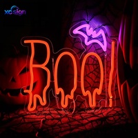 Enseigne néon LED Halloween motif chauve-souris avec texte, alimentée par USB pour voiture, maison, bar et décoration de fête - Montage mural et décoration murale