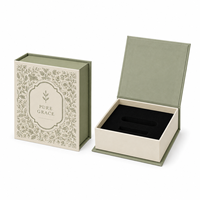 Boîte à bijoux en carton rigide avec impression florale de luxe, couleur vert sauge, forme de livre, fermeture magnétique, logo personnalisé