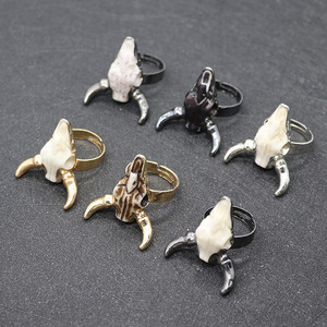 Anillo de Compromiso RR1005 Popular de Resina Dorada, Plateada y <span class=keywords><strong>Negra</strong></span> con Diseño de Calavera de Toro, Cuernos y Esqueleto, Regalo para Ella - Product Image 5