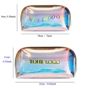 Free sample logo on Custom Personalized Waterproof Cosmetic bag Zipper Pouch Holographic Laser bag TPU/pvc Makeup Bag