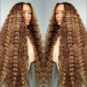 250% Highlight Ombre Human Hair Wig Glueless Preplucked Full Lace Wigs 13x6 Curly Colored Lace Frontal Deep Wave Wig