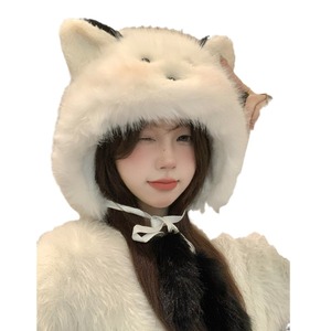 Chapeau en peluche Blush Cat pour femmes, chapeau de pêcheur chaud d'hiver doublé de polaire épaisse pour le cyclisme en plein air - Product Image 5