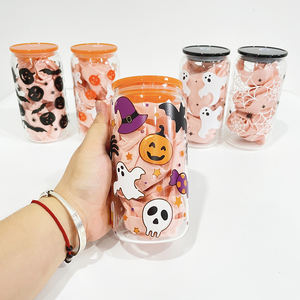 Transparent Halloween 16oz <span class=keywords><strong>verre</strong></span> peut En Gros en vrac Glace Café soda pop bière vin tasse <span class=keywords><strong>Avec</strong></span> couvercle en plastique et <span class=keywords><strong>paille</strong></span> - Product Image 1