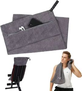 Serviette de sport en microfibre/coton de haute qualité avec logo personnalisé et poche zippée - Product Image 1