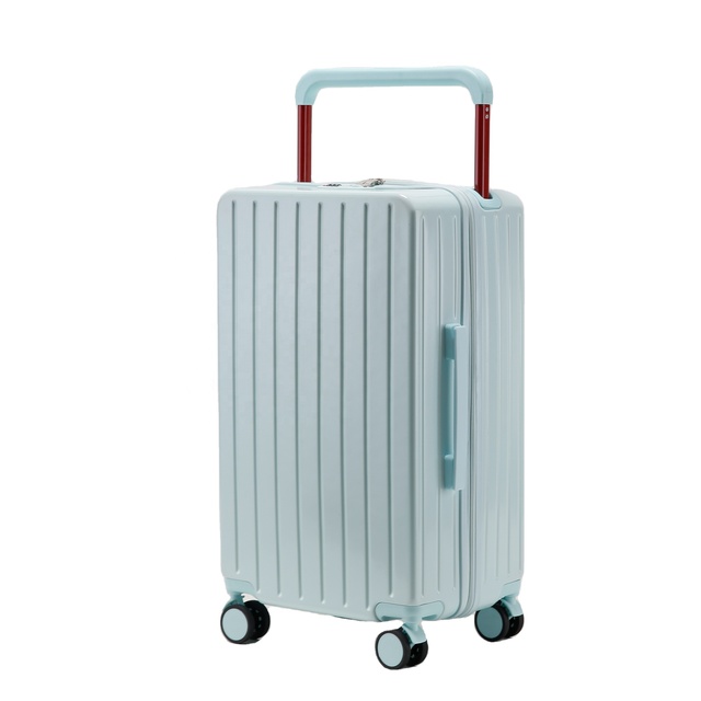 Fashionable Front Open Durable Wide Trolley Design Hard Shell ABS Spinner Wheeled Luggage with USB Charging Port and Side Hooks