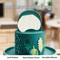 DMERI Moule en silicone écologique en forme de feuille, moules à fleurs roses pour fondant, outils de décoration de gâteaux DIY, pour sucre, bonbons, résine, argile, chocolat