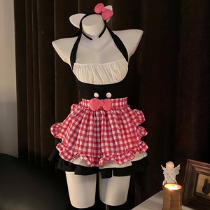 Sexy and cute maid style two-piece <b>set</b> with plaid apron and fitted waist, 9623 - Product Image 5