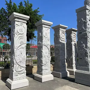 Chinese Aangepaste Tuin Natuurlijk Graniet Steen Snijwerk Grote Reliëf Sierbeeld Pilaar Kolom Sculptuur