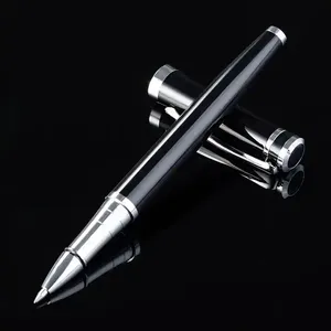 Luxury Black Metal <b>Ballpoint</b> <b>Pen</b> Set | High Gloss Silver Trim Executive <b>Pen</b> | Custom Logo Corporate Gift <b>Pen</b> - Product Image 2