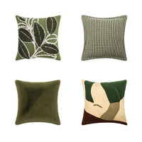 Nouvel arrivage Housse de coussin Jacquard feuilles Housse de coussin brodée Housse de coussin en velours vert