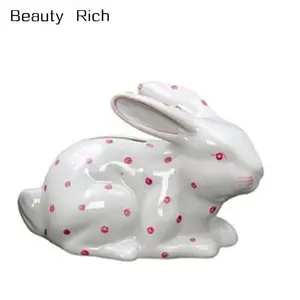 Pink Polka Dot Bunny Design Coin Bank 5.5インチLong × 3.75 Inches Tall