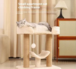 Arbre à chat compact d'intérieur <span class=keywords><strong>avec</strong></span> poteau à gratter en sisal, <span class=keywords><strong>hamac</strong></span>, perchoir et plateforme en peluche – Petite tour pour chat pour appartement - Product Image 6