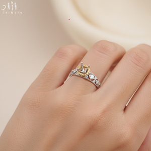 Nouveautés : Bague semi-montée artisanale en dentelle antique avec diamants naturels véritables, en or massif 18 carats blanc et jaune - Product Image 6